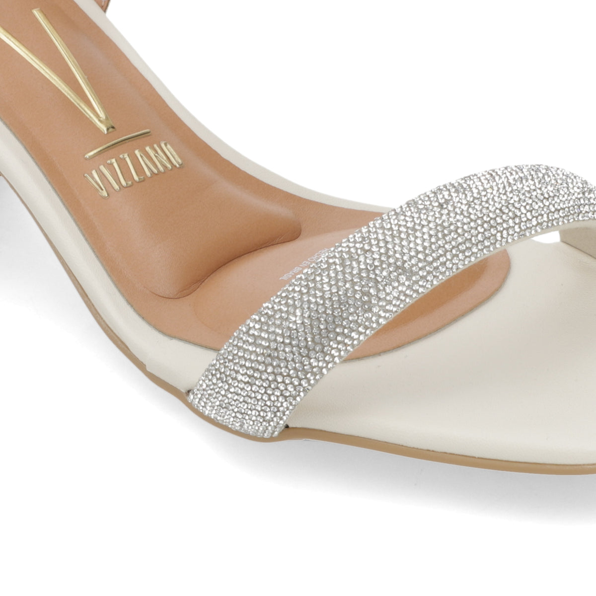 Sandalia Taco Ancho Eco Cuero Brillos Blanco 35