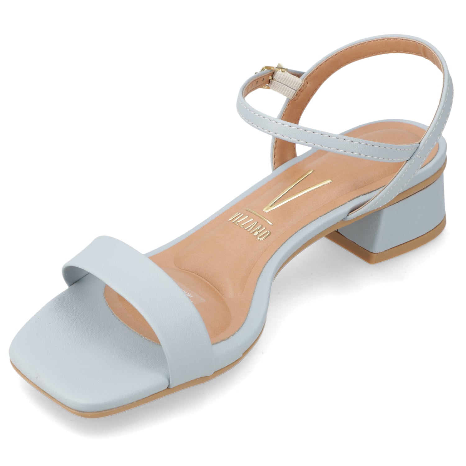 Sandalia Taco Ancho Bajo Celeste Vizzano Ecocuero 35 / Celeste