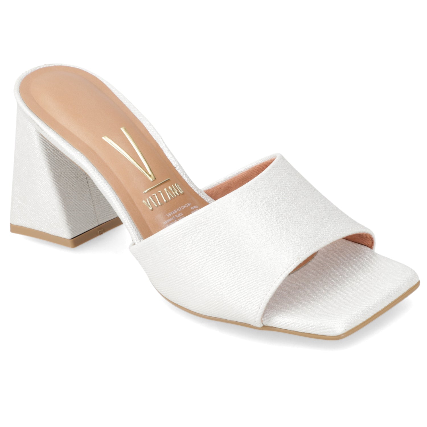 Sandalia Taco Ancho Alto Plateado Vizzano Ecocuero Brillante 34 / Plateado