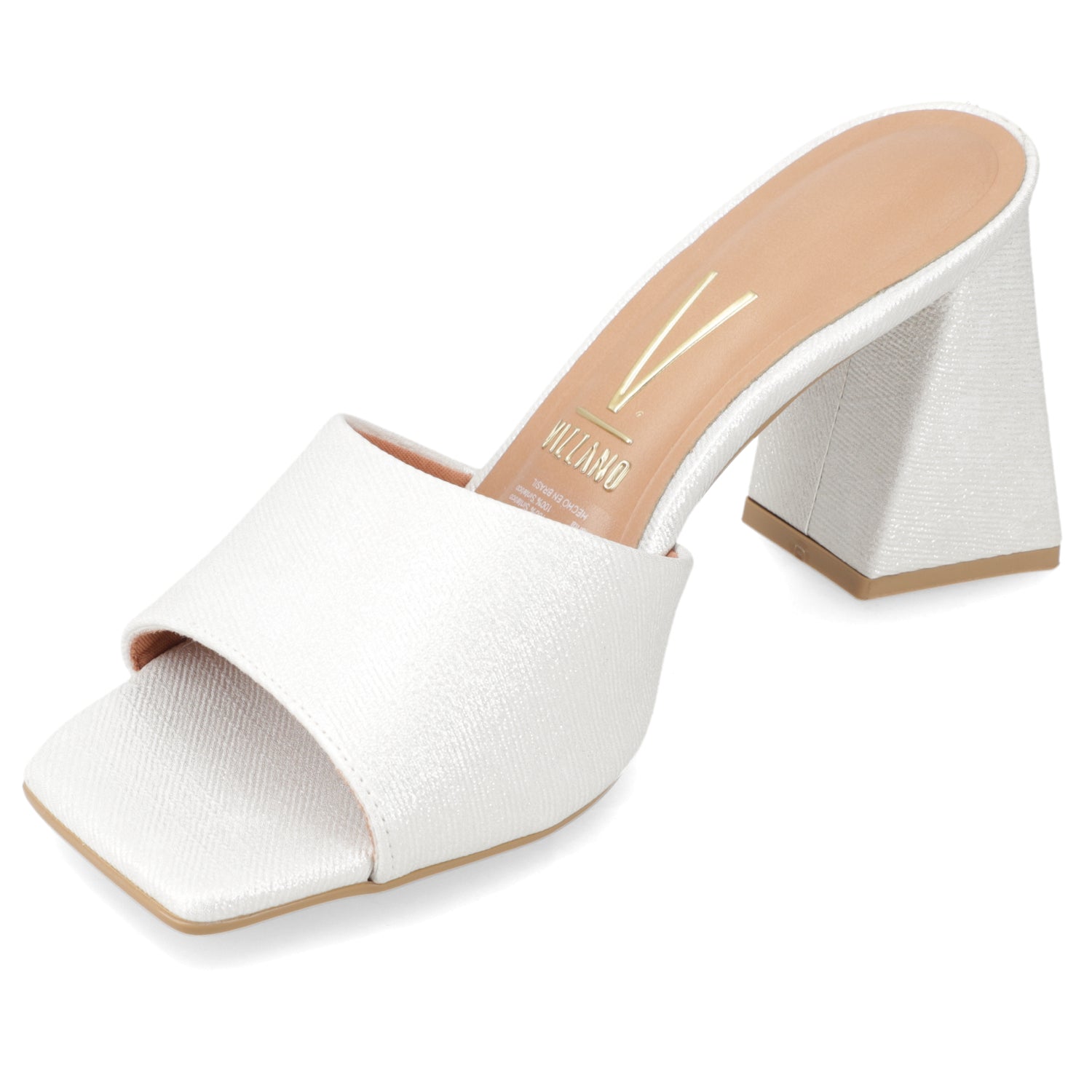 Sandalia Taco Ancho Alto Plateado Vizzano Ecocuero Brillante 34 / Plateado