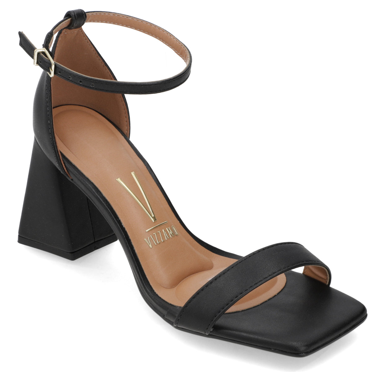 Sandalia Taco Ancho Negro Eco Cuero 35