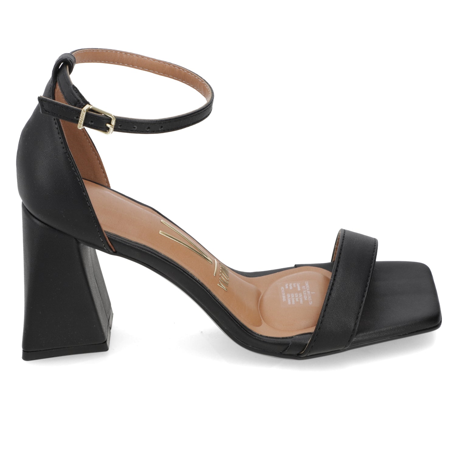 Sandalia Taco Ancho Negro Eco Cuero 35