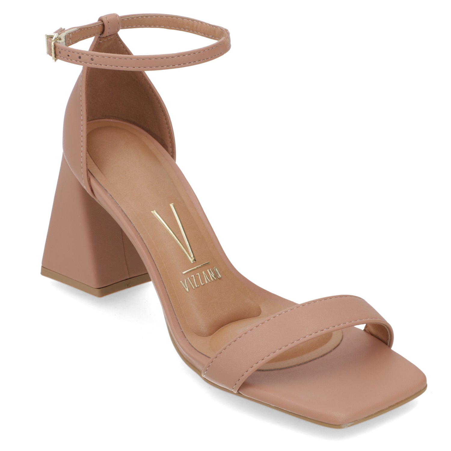 Sandalia Taco Ancho Eco Cuero Nude 35