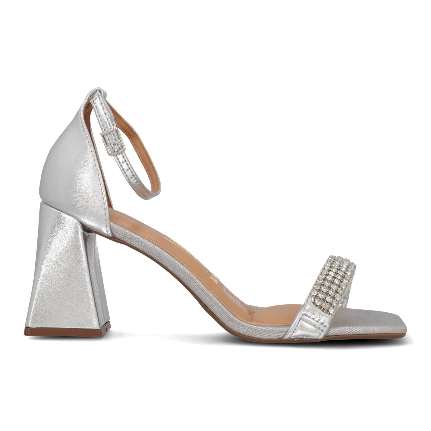 Sandalia Taco Cuadrado Eco Cuero Plateado 6464-434-28528-94074