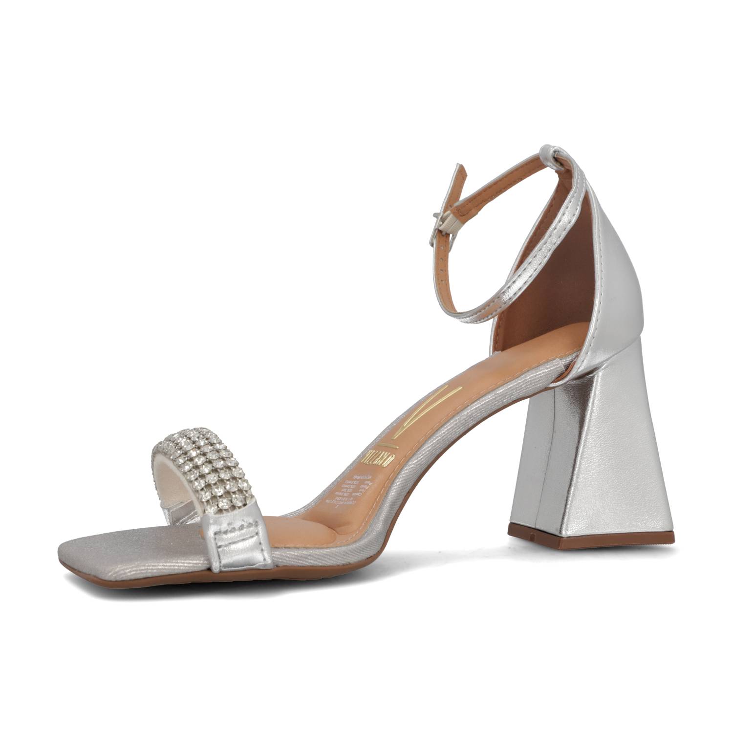 Sandalia Taco Cuadrado Eco Cuero Plateado 6464-434-28528-94074