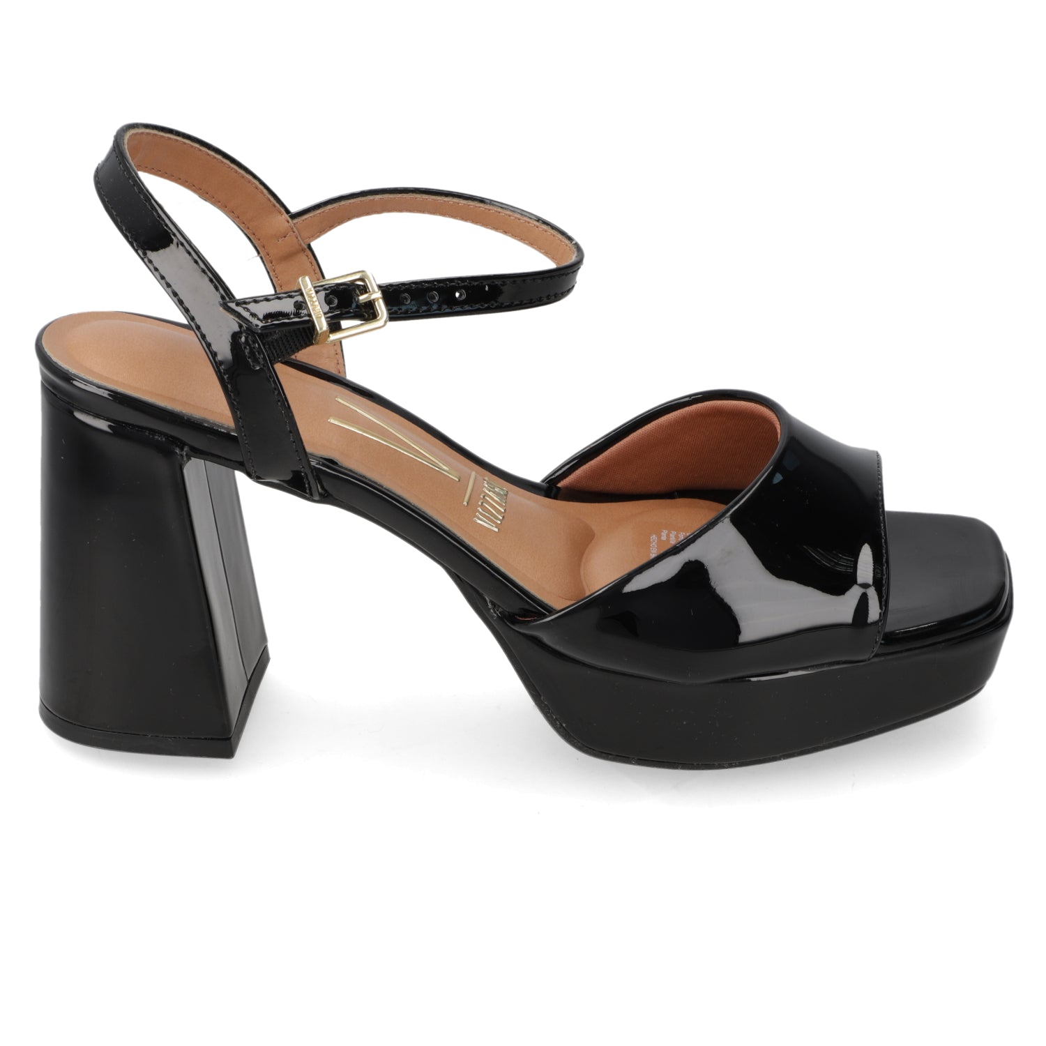 Sandalia Taco Ancho Alto Negro Vizzano Efecto Charol 35 / Negro