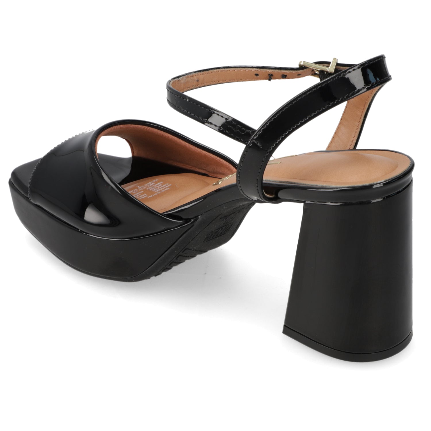Sandalia Taco Ancho Alto Negro Vizzano Efecto Charol 35 / Negro