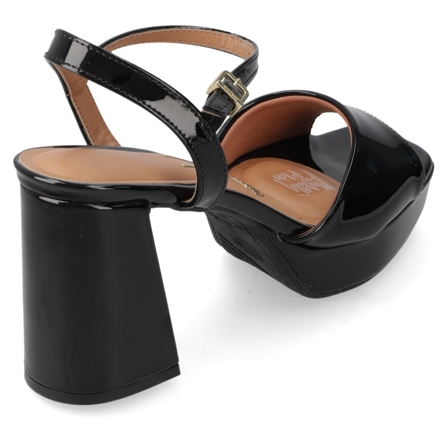 Sandalia Taco Ancho Alto Negro Vizzano Efecto Charol 35 / Negro