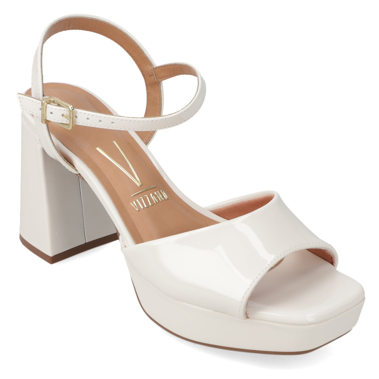 Sandalia Taco Ancho Alto Blanco OFF Vizzano Efecto Charol 35 / Blanco