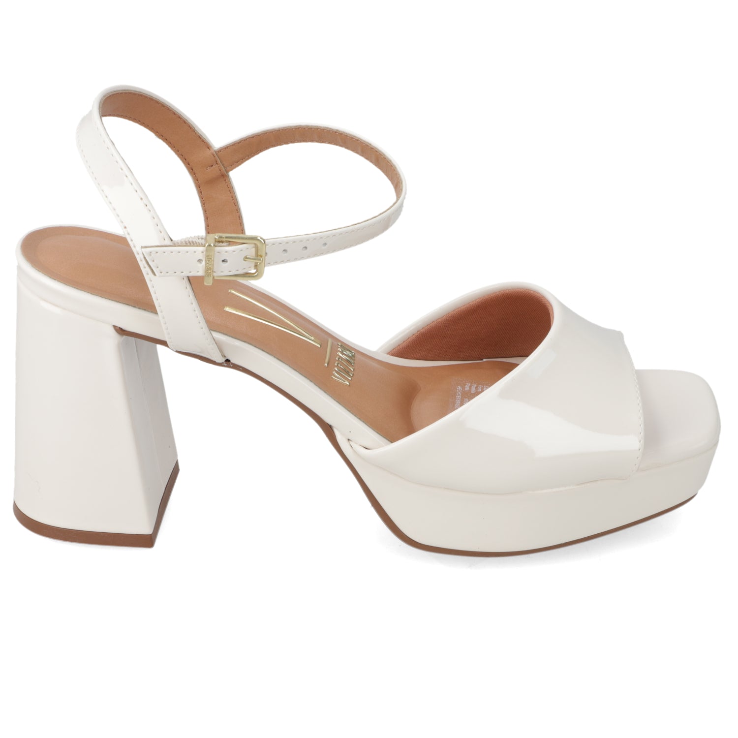 Sandalia Taco Ancho Alto Blanco OFF Vizzano Efecto Charol 35 / Blanco