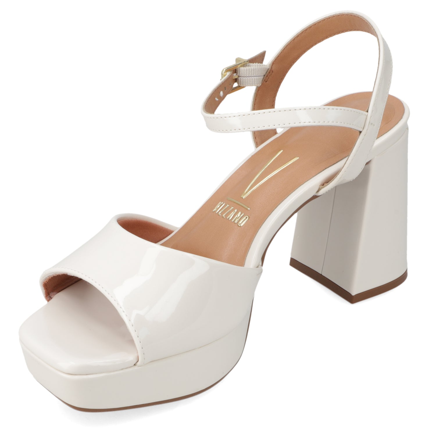 Sandalia Taco Ancho Alto Blanco OFF Vizzano Efecto Charol 35 / Blanco