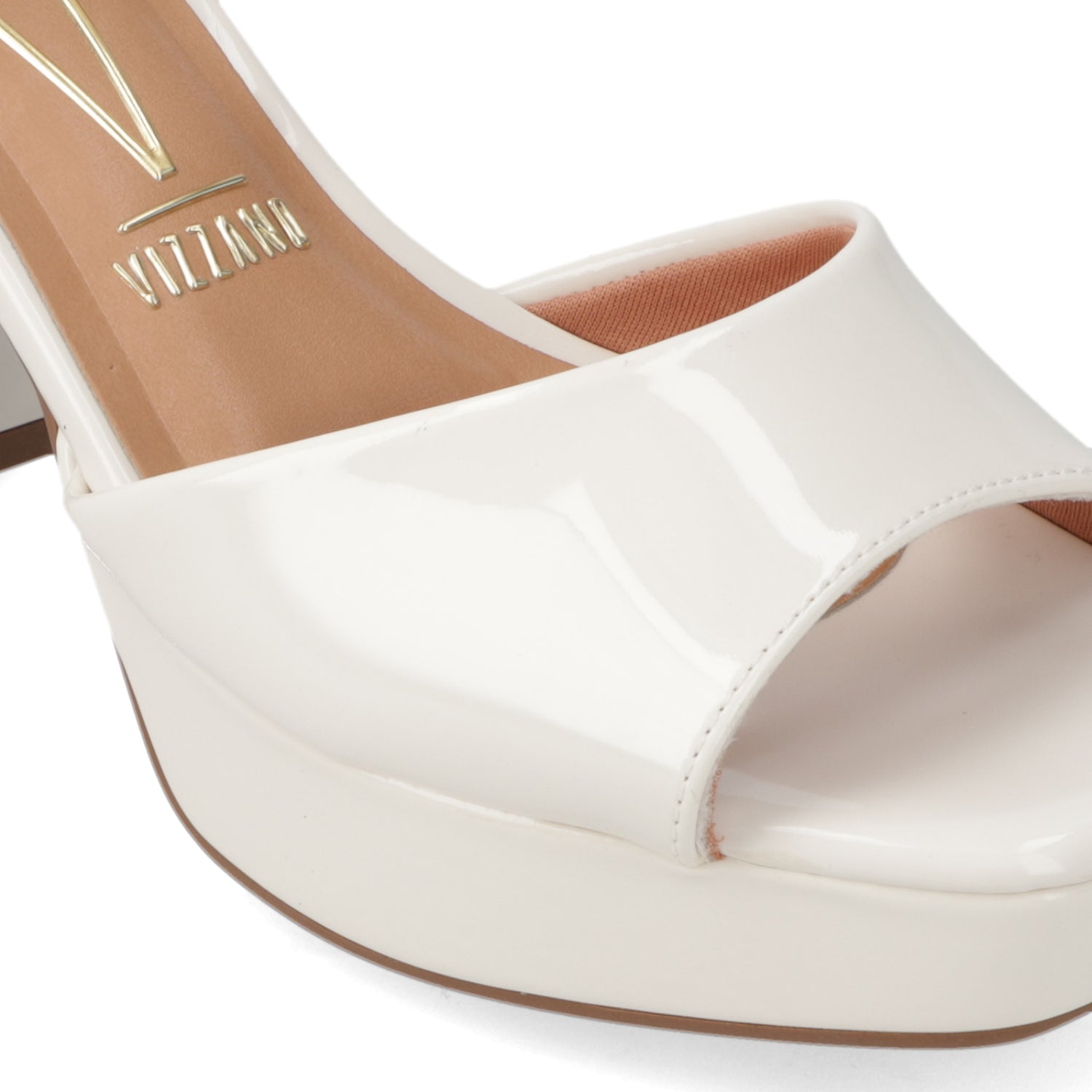 Sandalia Taco Ancho Alto Blanco OFF Vizzano Efecto Charol 35 / Blanco