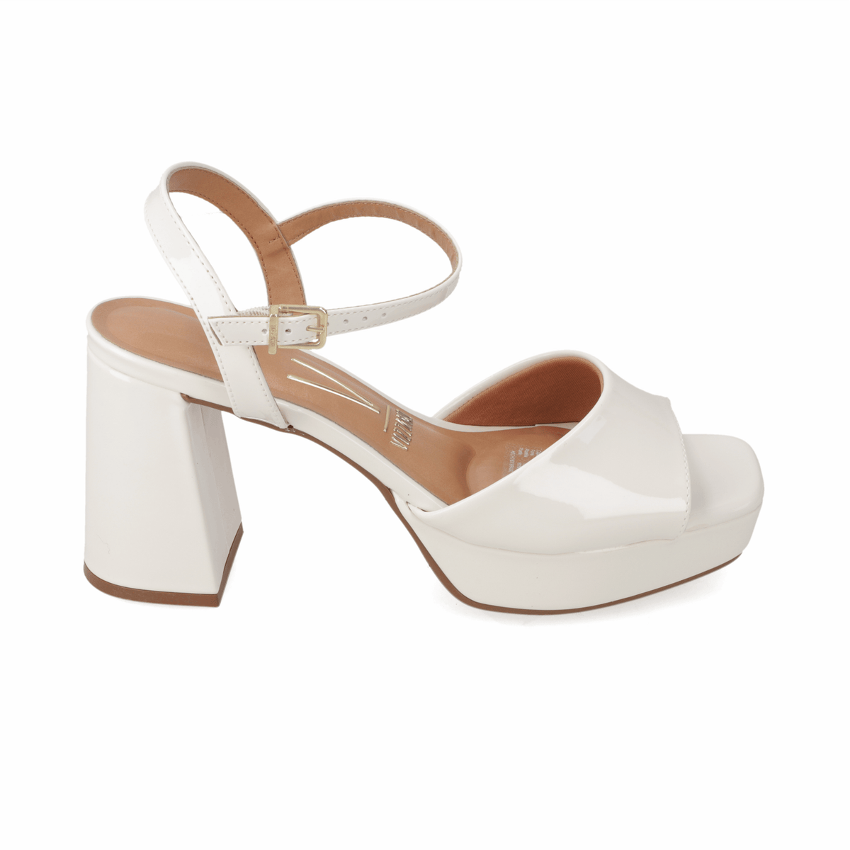 Sandalia Taco Ancho Alto Blanco OFF Vizzano Efecto Charol 35 / Blanco