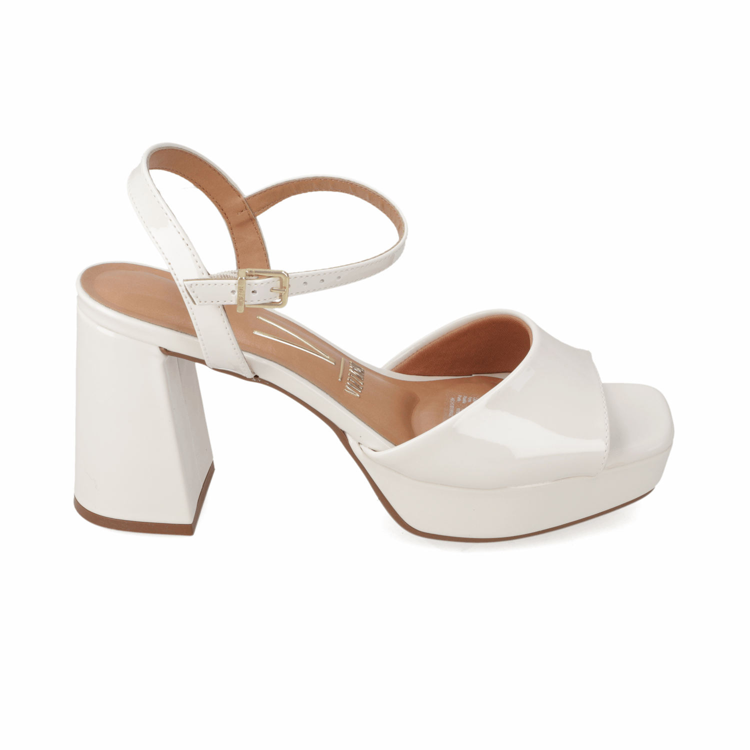 Sandalia Taco Ancho Alto Blanco OFF Vizzano Efecto Charol 35 / Blanco