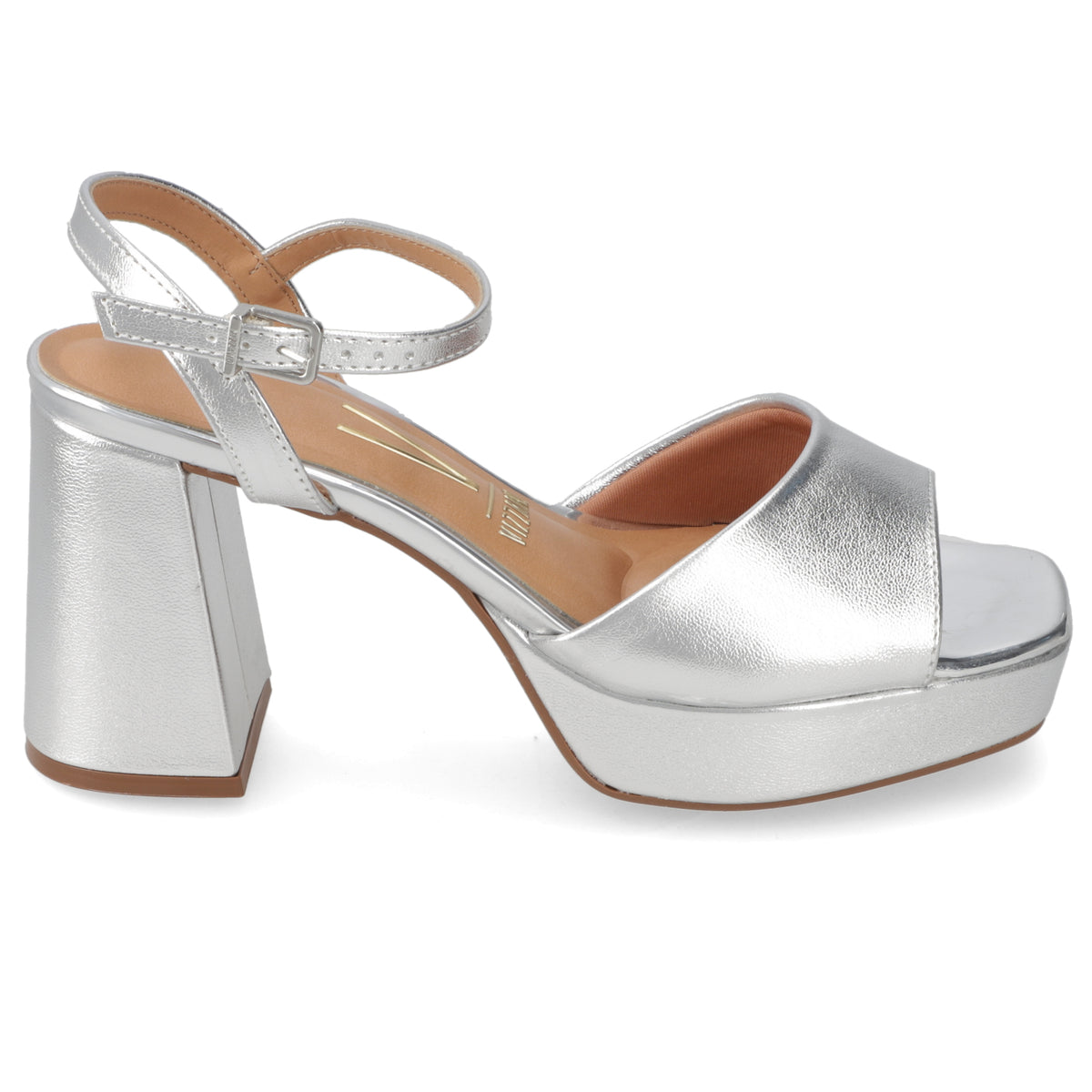 Sandalia Taco Ancho Plateada Vizzano 34 / Plateado