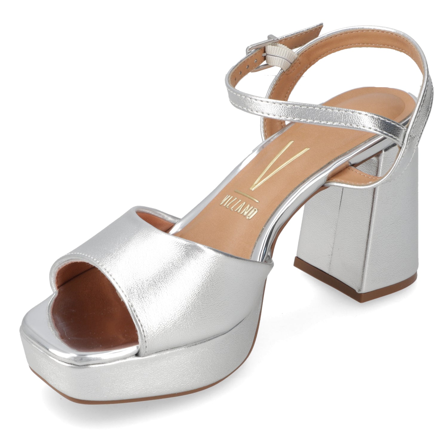 Sandalia Taco Ancho Plateada Vizzano 34 / Plateado