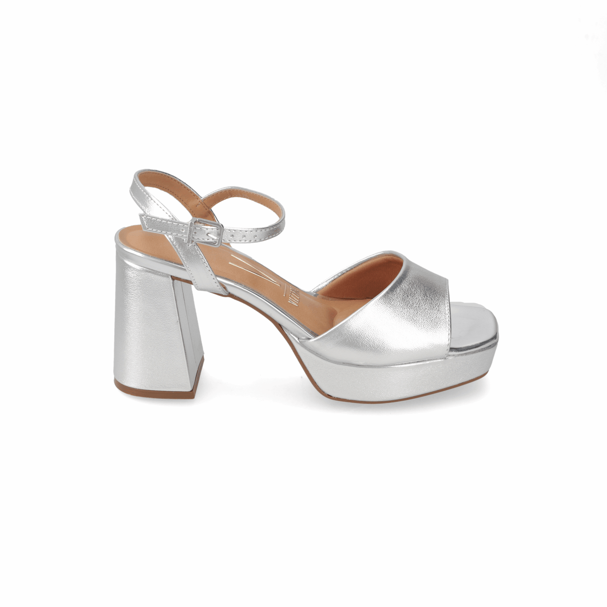 Sandalia Taco Ancho Plateada Vizzano 34 / Plateado