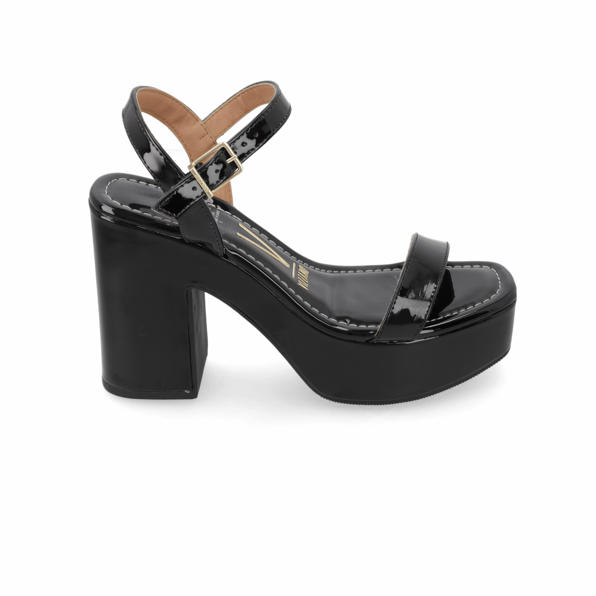 Sandalia Taco Ancho Alto Negro Vizzano Ecocuero 34 / Negro