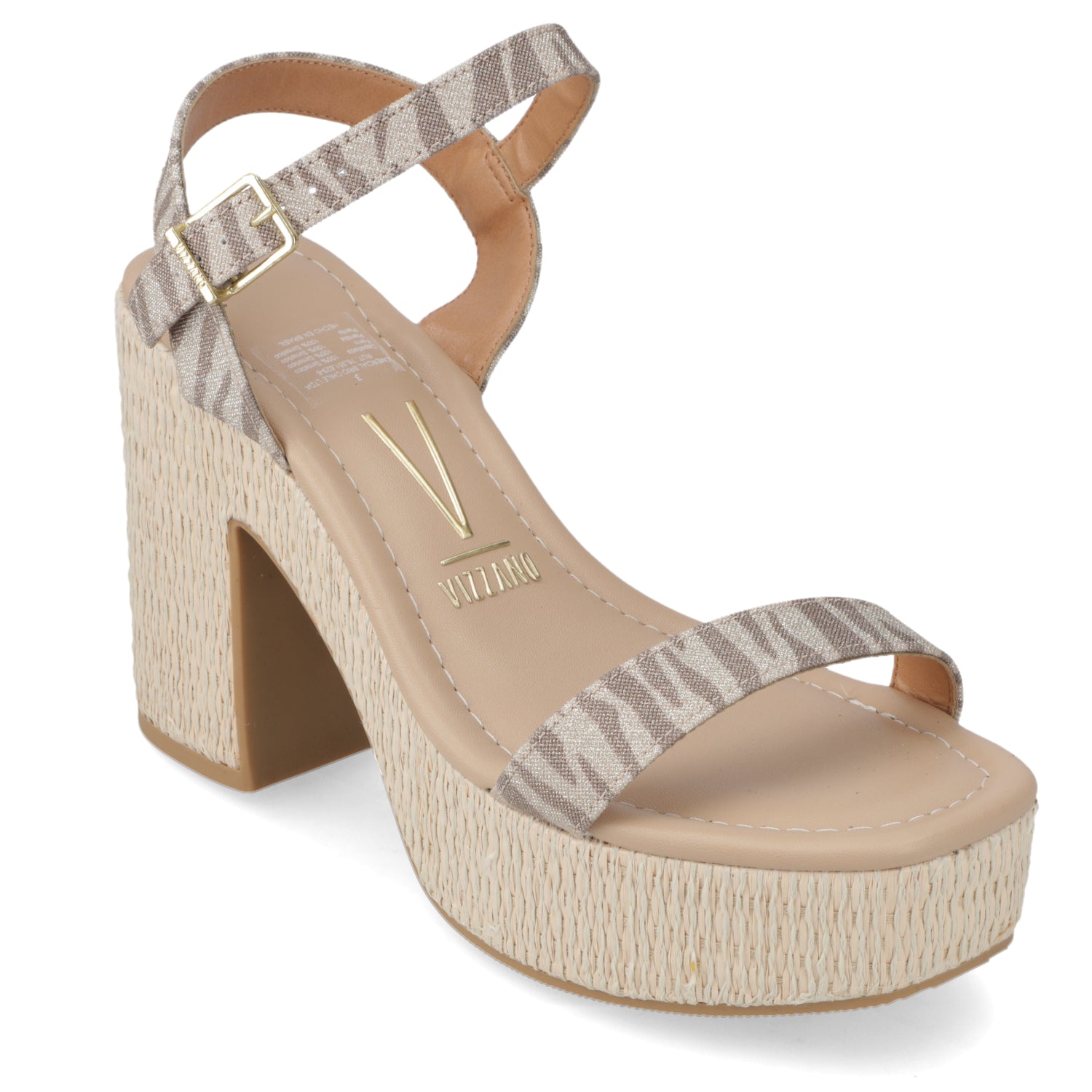 Sandalia Taco Ancho Alto Nude Vizzano