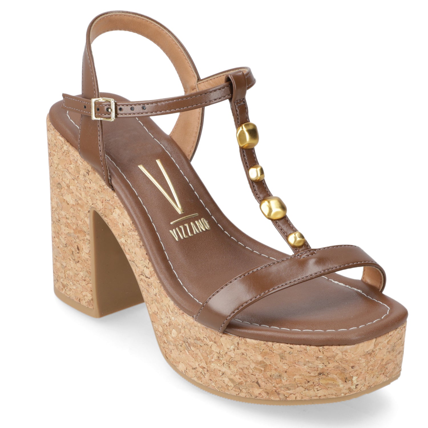 Sandalia Taco Ancho Alto Capuchino Vizzano