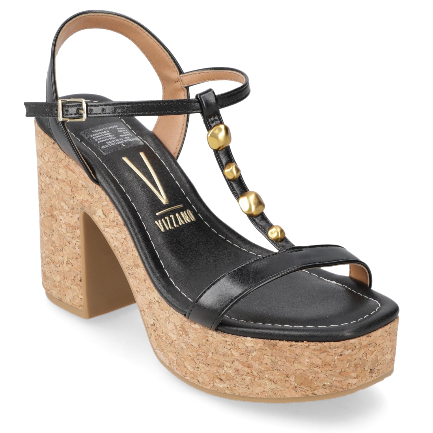 Sandalia Taco Ancho Alto Negro Vizzano