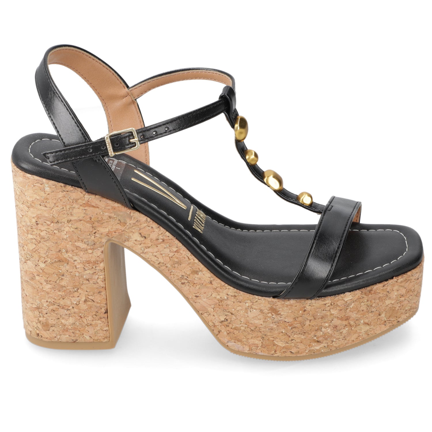 Sandalia Taco Ancho Alto Negro Vizzano