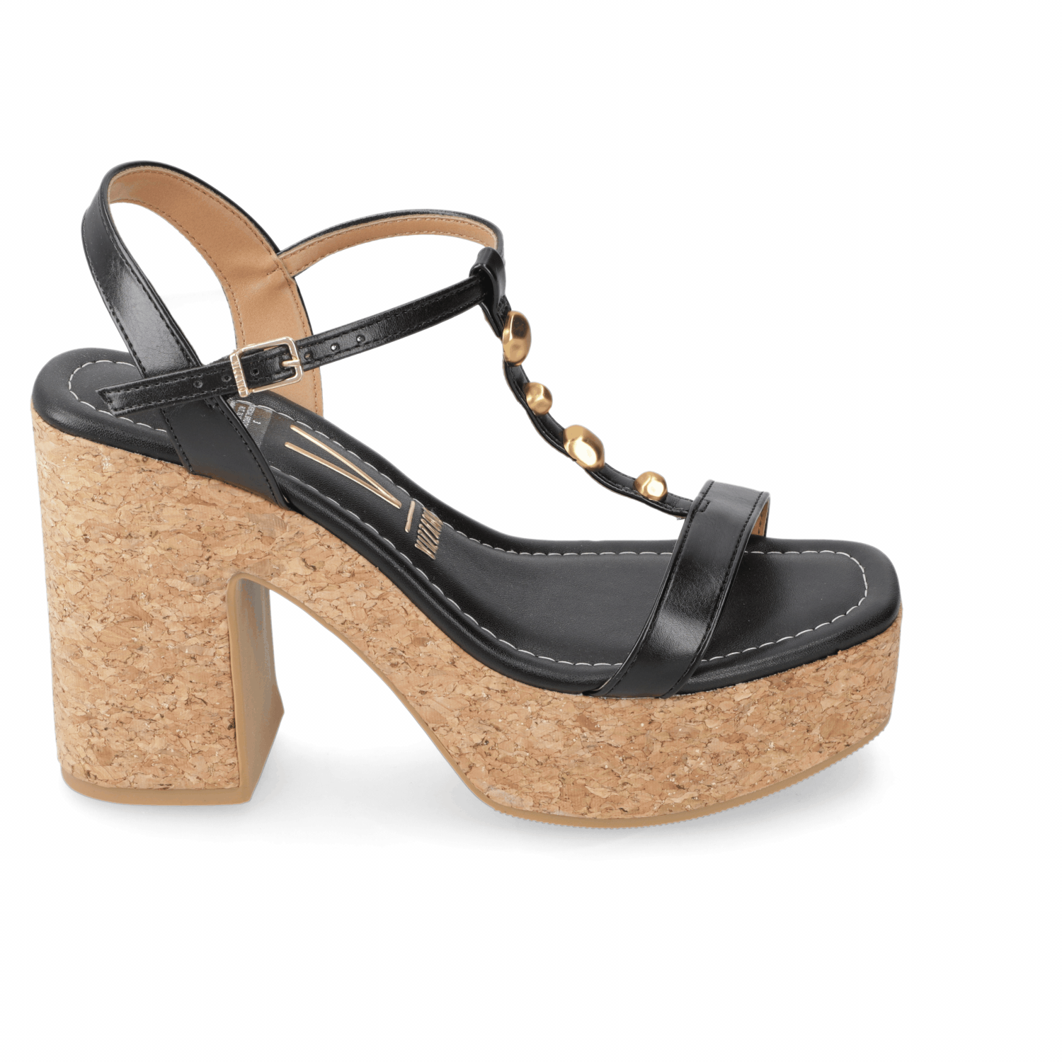Sandalia Taco Ancho Alto Negro Vizzano