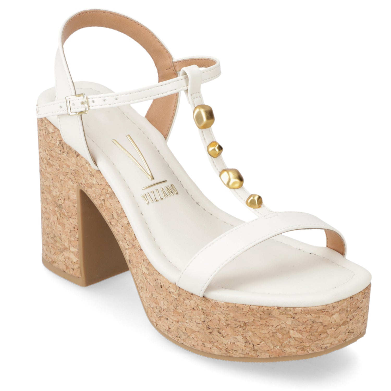 Sandalia Taco Ancho Alto Blanco OFF Vizzano