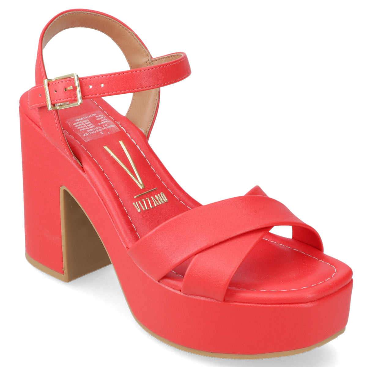 Sandalia Taco Ancho Alto Rojo Vizzano Ecocuero 34 / Rojo