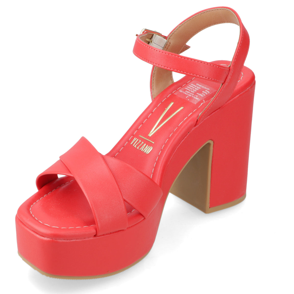 Sandalia Taco Ancho Alto Rojo Vizzano Ecocuero 34 / Rojo