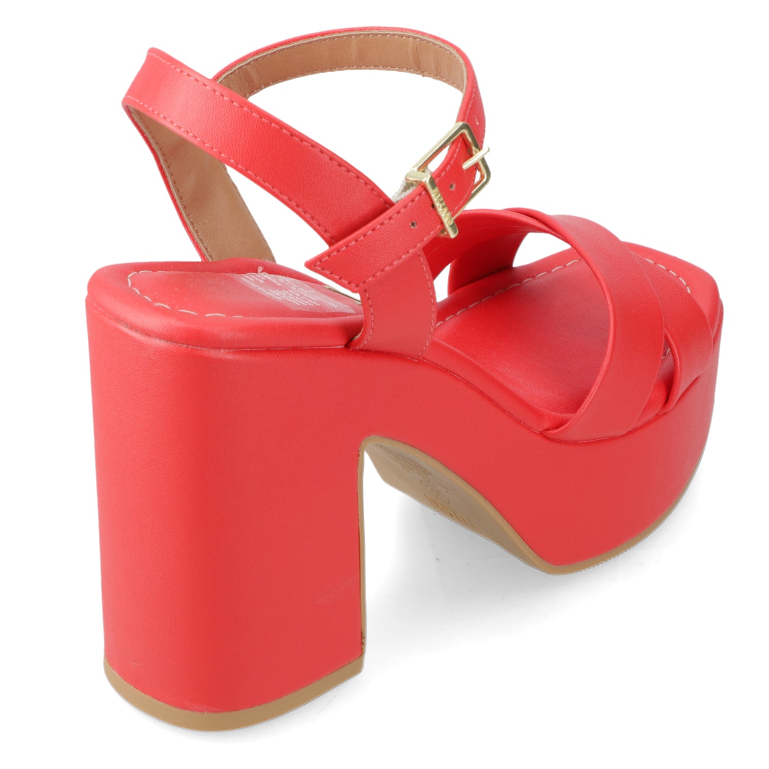 Sandalia Taco Ancho Alto Rojo Vizzano Ecocuero 34 / Rojo