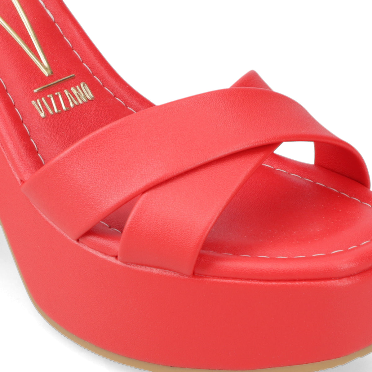 Sandalia Taco Ancho Alto Rojo Vizzano Ecocuero 34 / Rojo