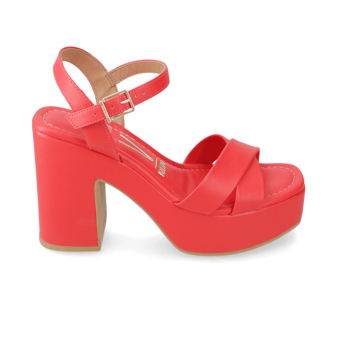 Sandalia Taco Ancho Alto Rojo Vizzano Ecocuero 34 / Rojo