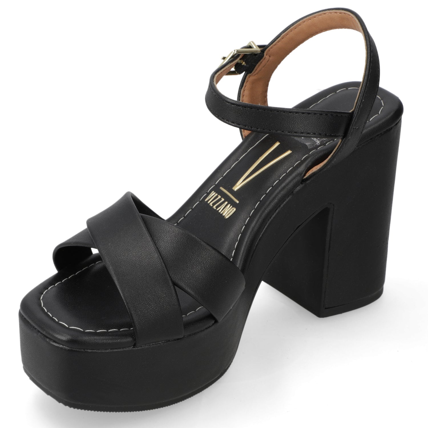 Sandalia Taco Ancho Alto Negro Vizzano Ecocuero 34 / Negro