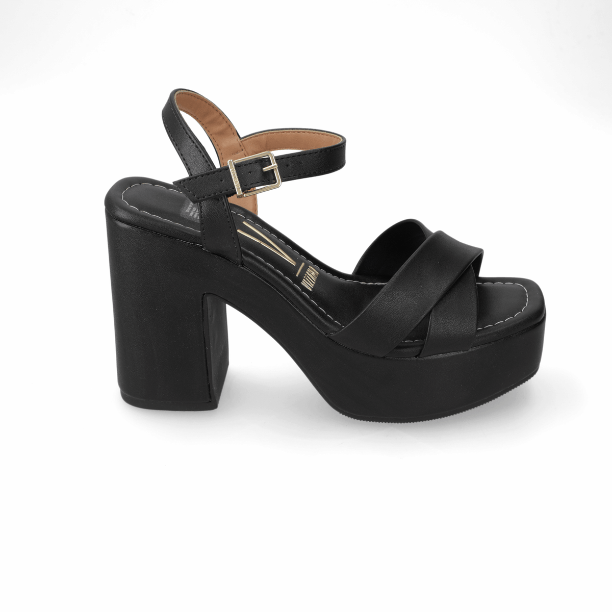 Sandalia Taco Ancho Alto Negro Vizzano Ecocuero 34 / Negro