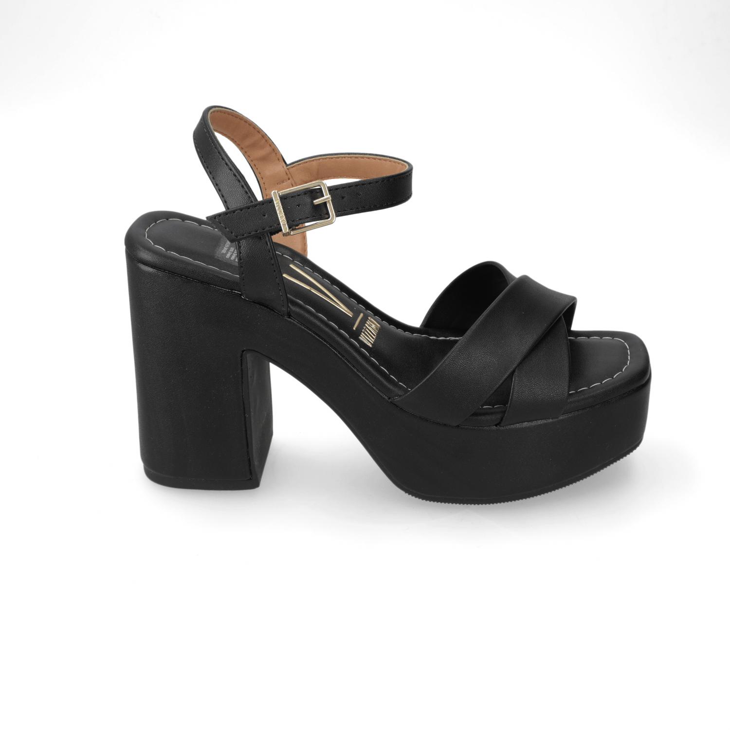 Sandalia Taco Ancho Alto Negro Vizzano Ecocuero 34 / Negro