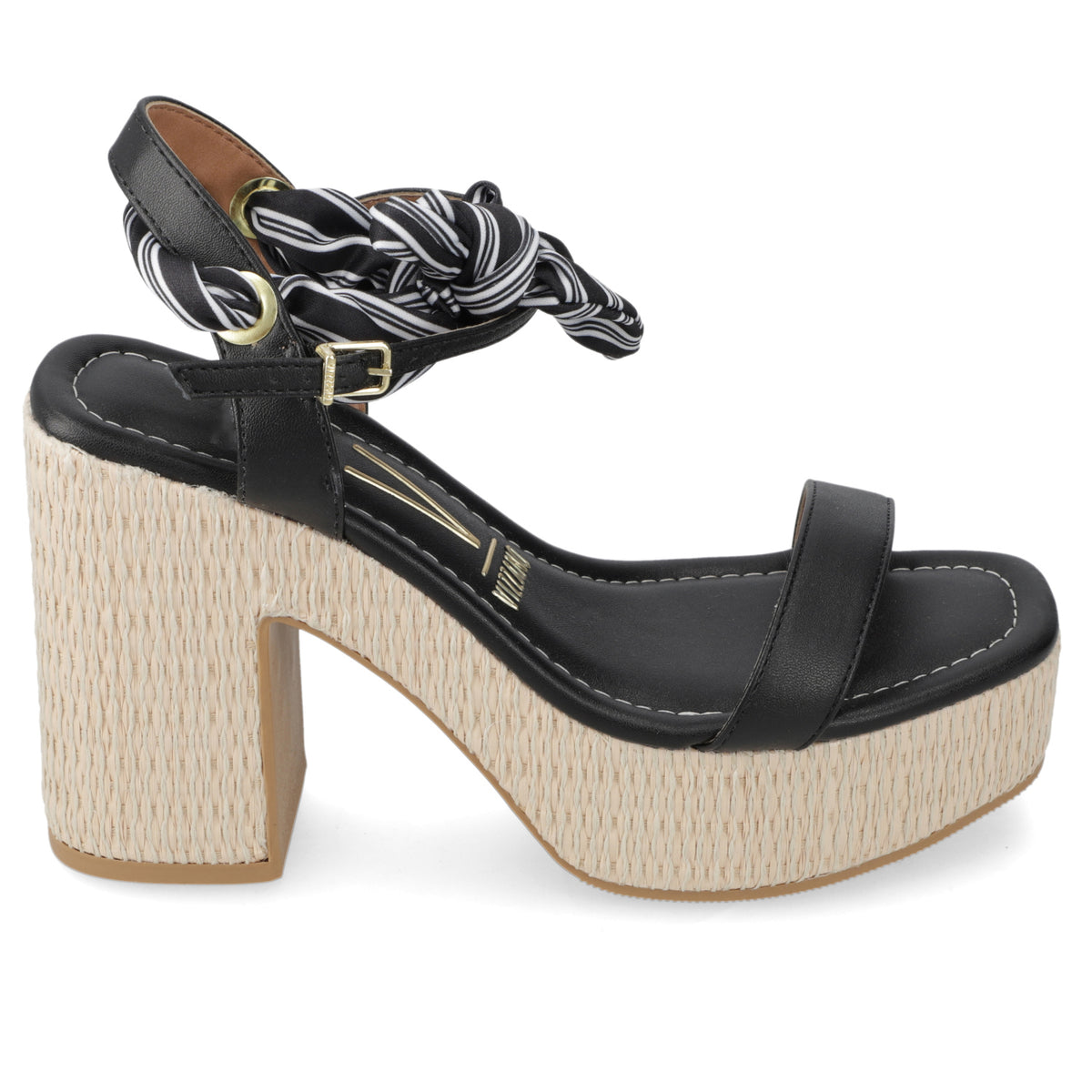 Sandalia Taco Ancho Alto Negro Vizzano