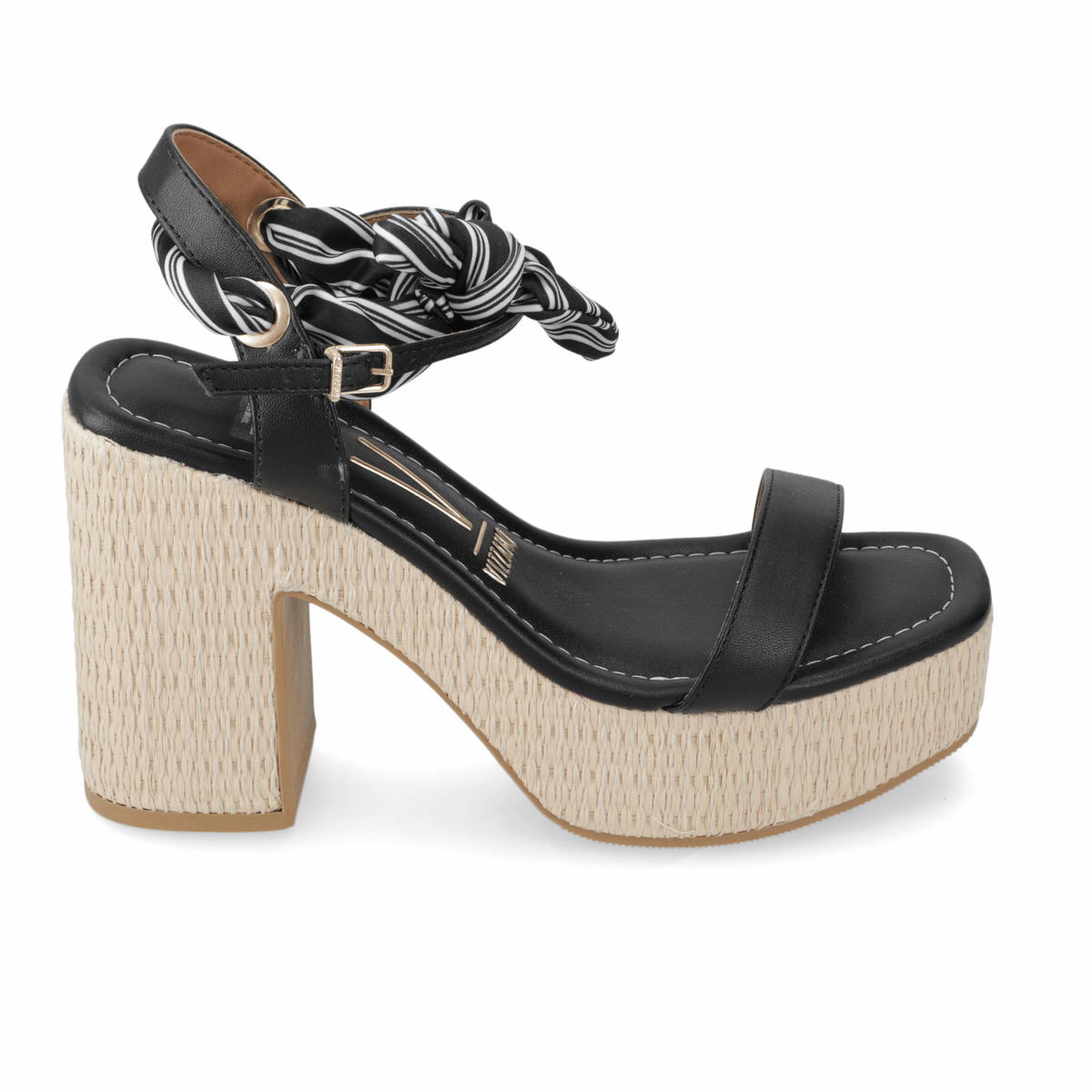 Sandalia Taco Ancho Alto Negro Vizzano