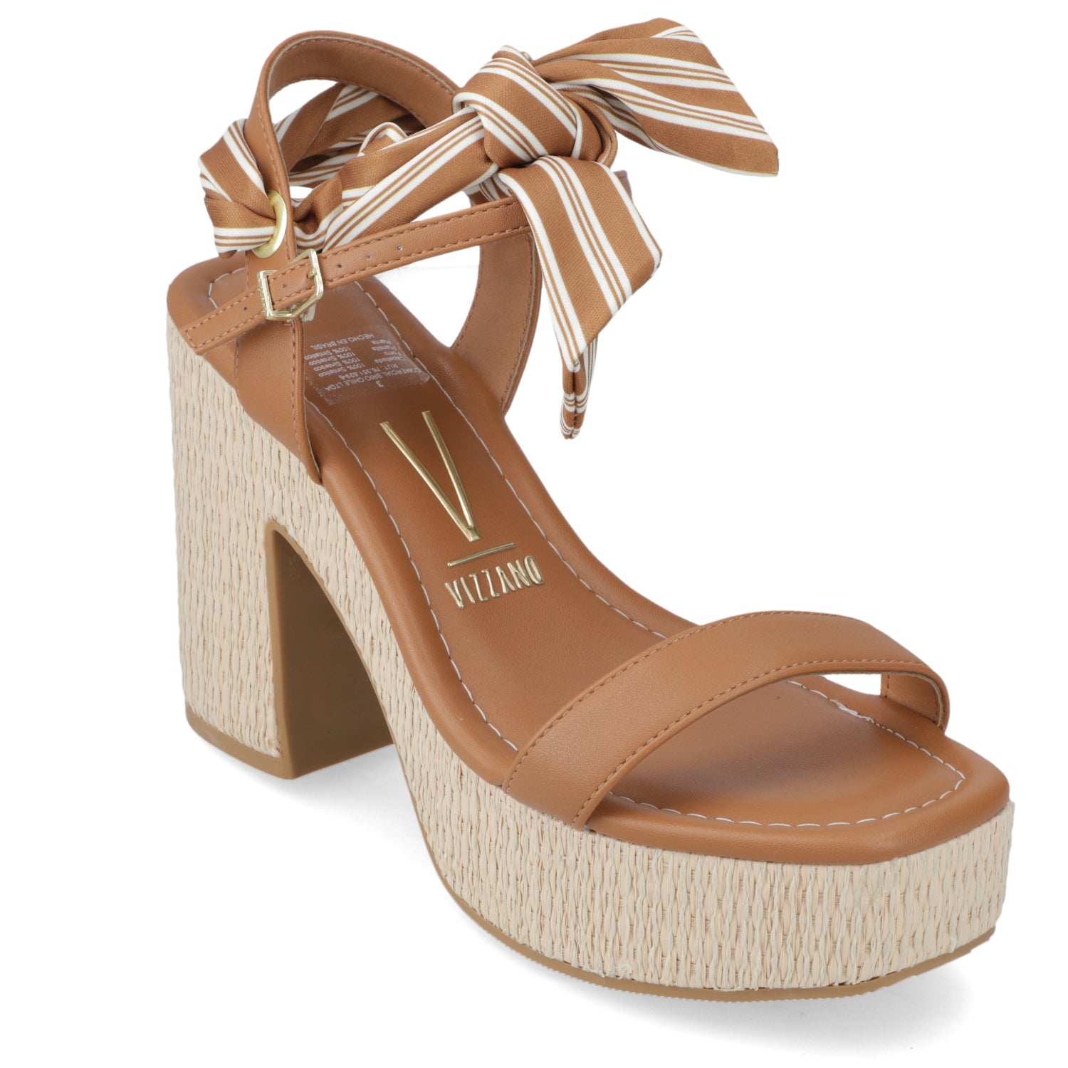 Sandalia Taco Ancho Alto Camel Vizzano