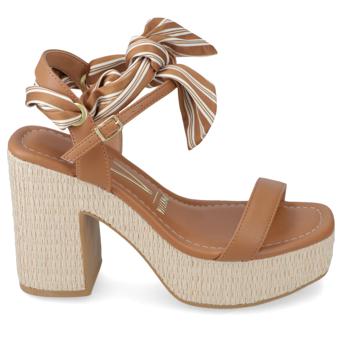 Sandalia Taco Ancho Alto Camel Vizzano