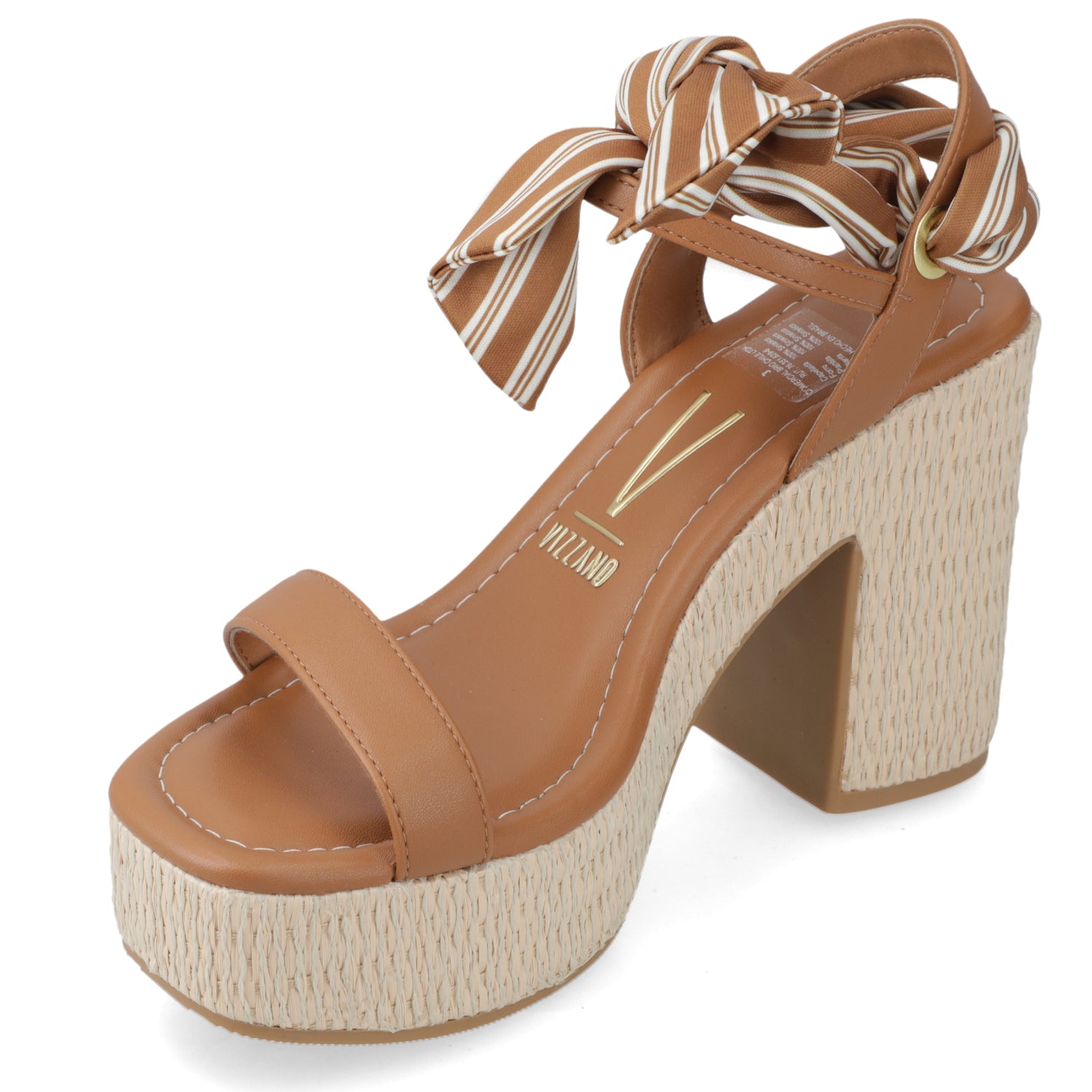 Sandalia Taco Ancho Alto Camel Vizzano