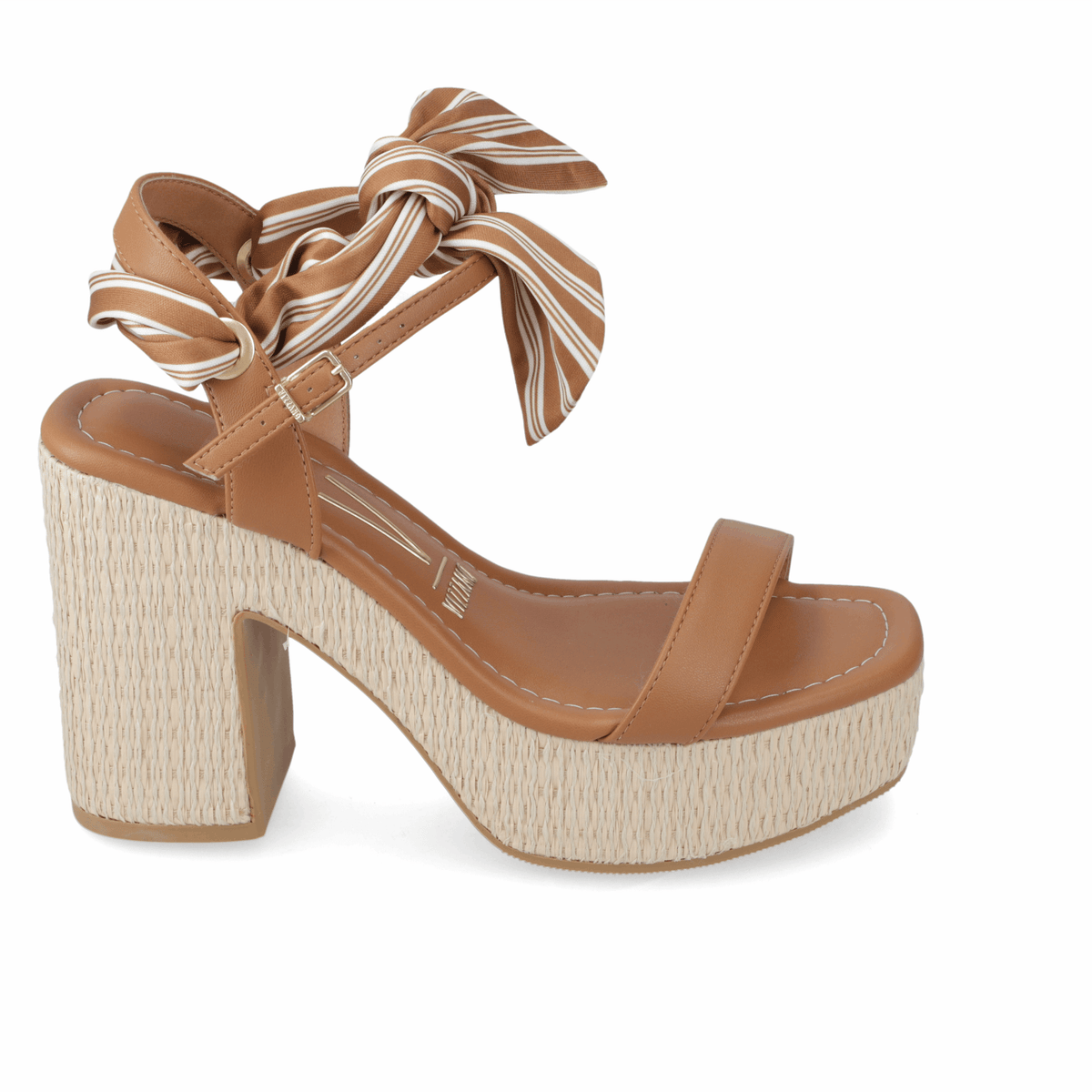 Sandalia Taco Ancho Alto Camel Vizzano