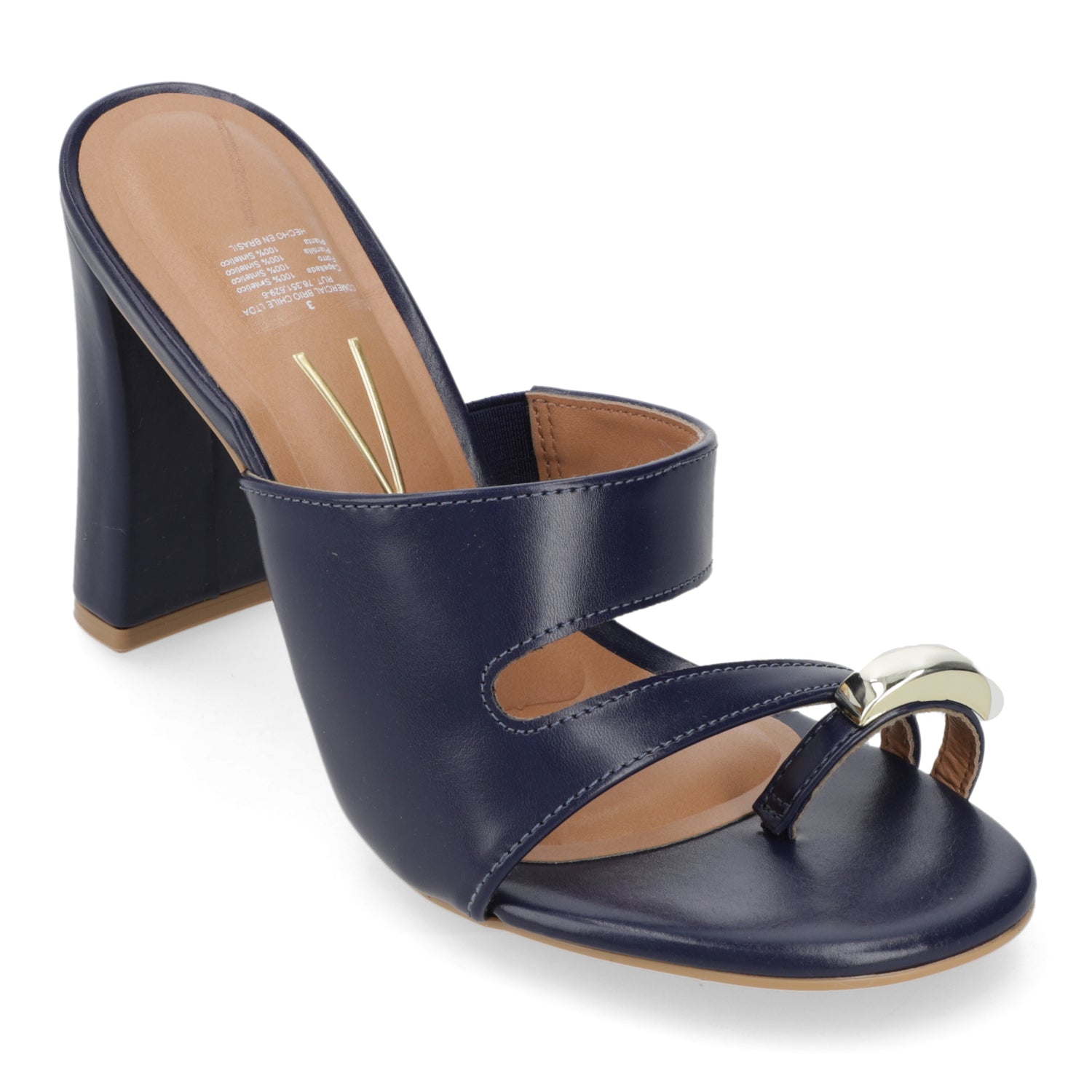 Sandalia Taco Ancho Alto Azul Marino Vizzano Ecocuero 34 / Azul Marino