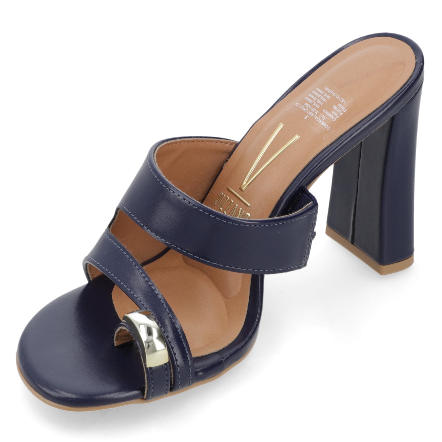 Sandalia Taco Ancho Alto Azul Marino Vizzano Ecocuero 34 / Azul Marino