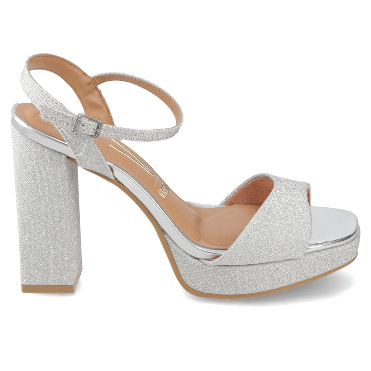 Sandalia Taco Plateado Vizzano
