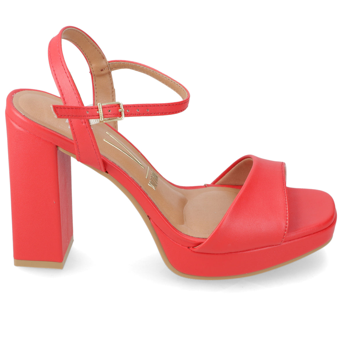 Sandalia Taco Ancho Alto Rojo Vizzano Ecocuero 34 / Rojo