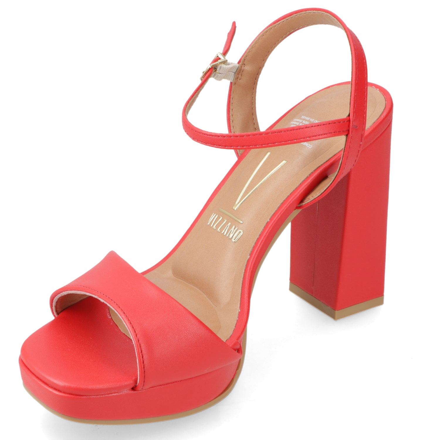 Sandalia Taco Ancho Alto Rojo Vizzano Ecocuero 34 / Rojo