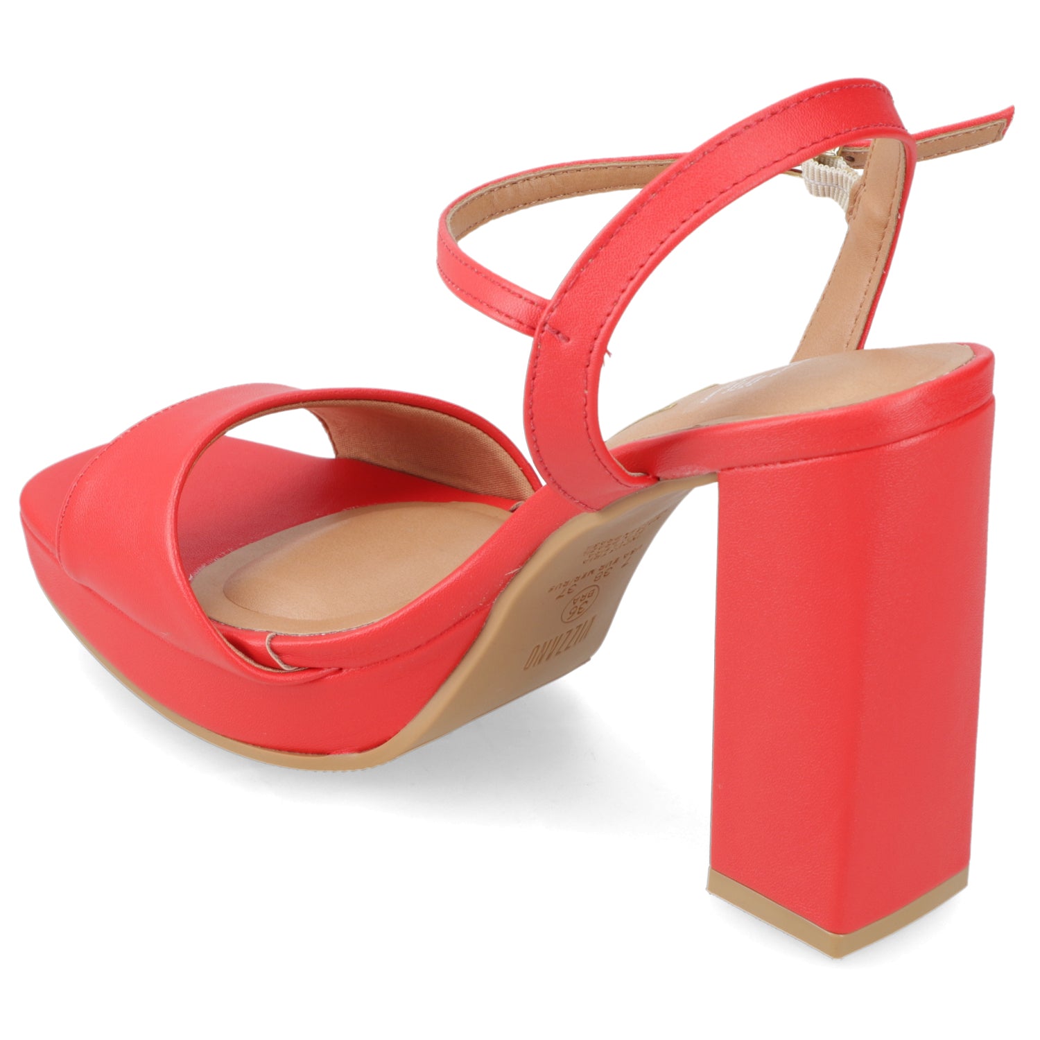 Sandalia Taco Ancho Alto Rojo Vizzano Ecocuero 34 / Rojo