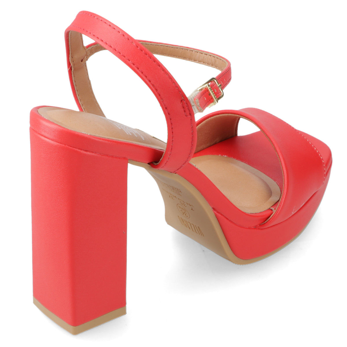 Sandalia Taco Ancho Alto Rojo Vizzano Ecocuero 34 / Rojo