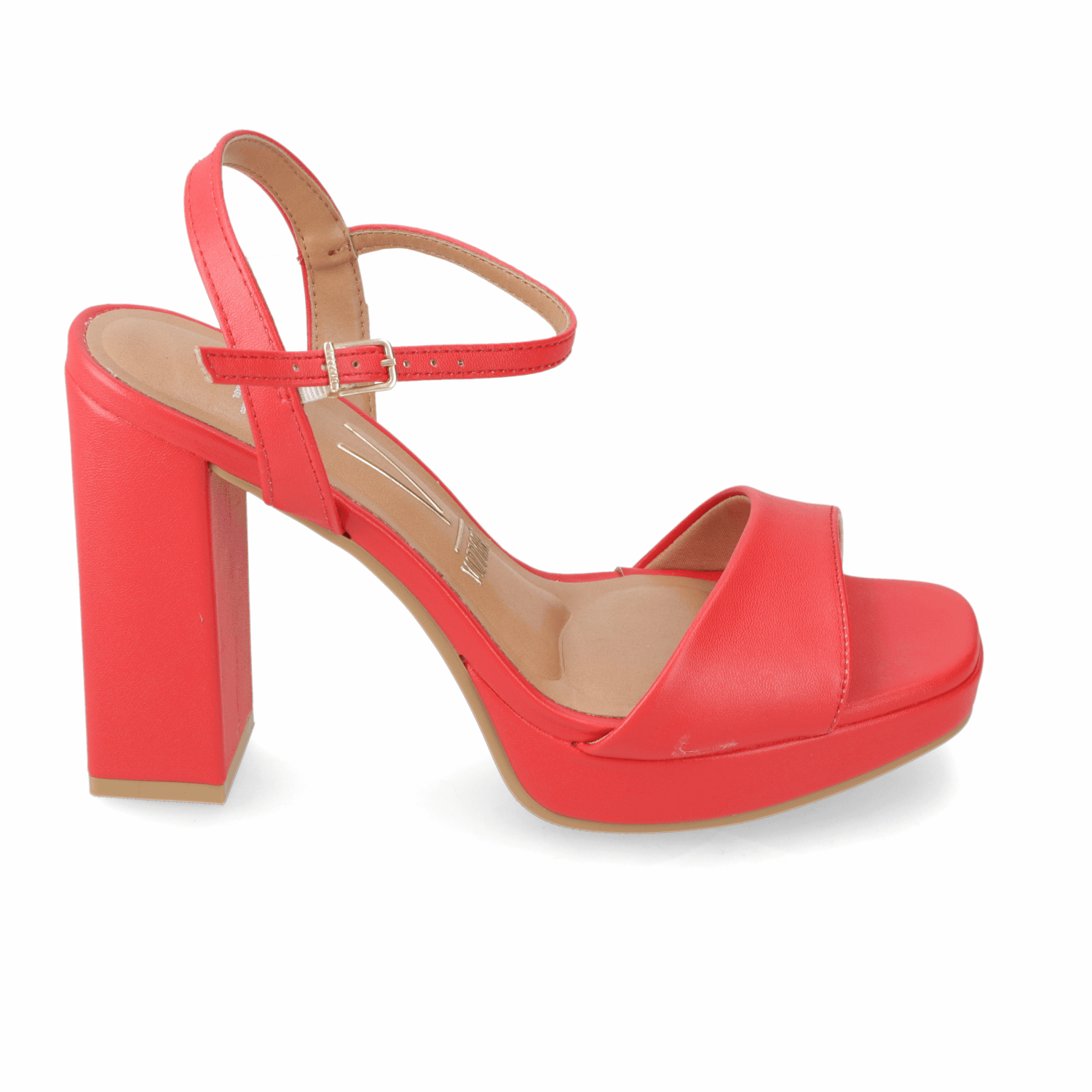 Sandalia Taco Ancho Alto Rojo Vizzano Ecocuero 34 / Rojo